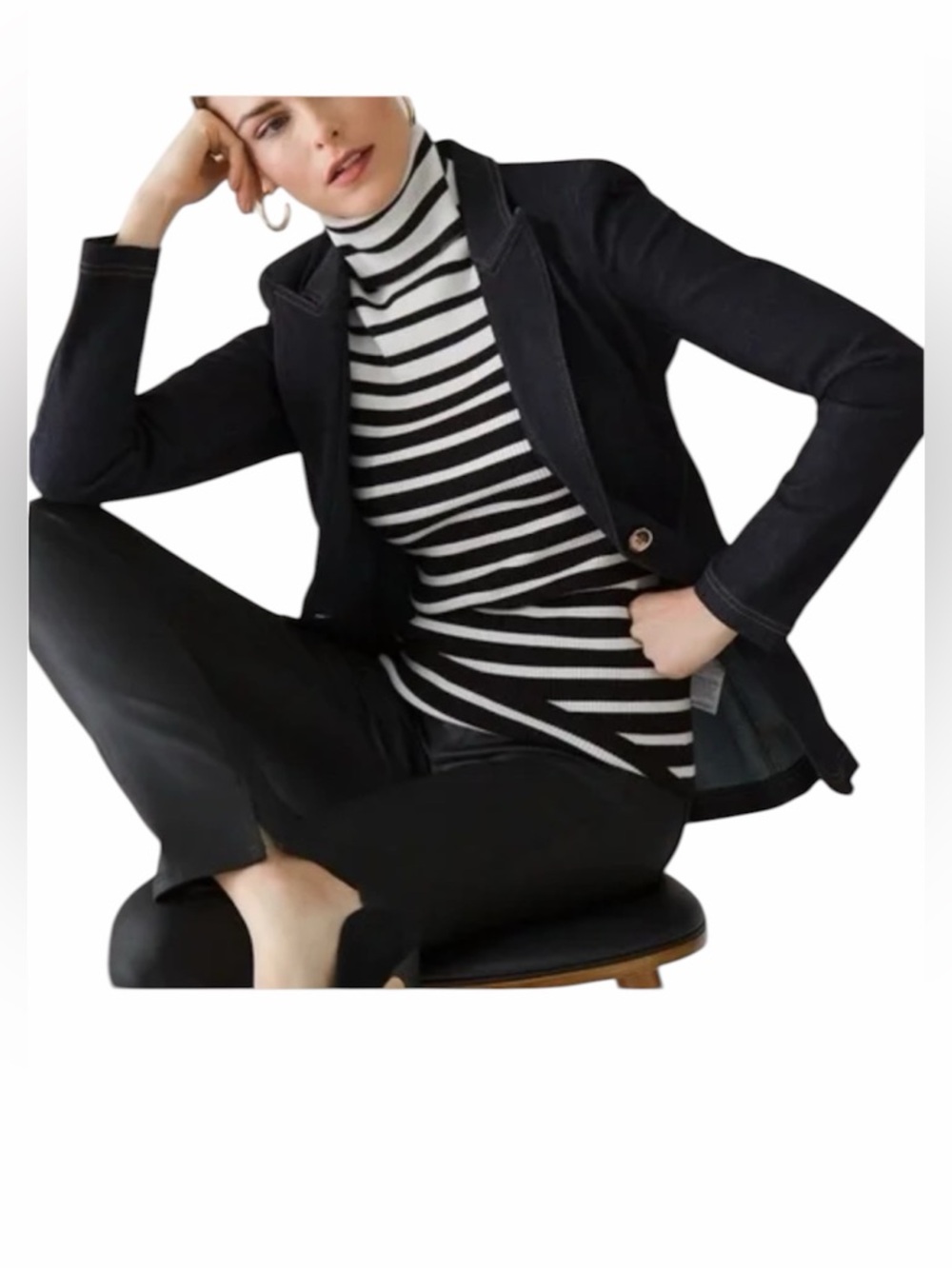 White House Black Market Black and White Striped Turtleneck Sweater Medium - Picture 5 of 13